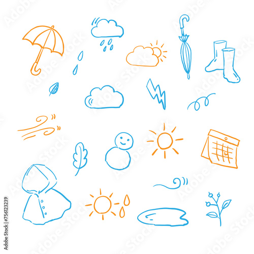 梅雨のラフイラストセット