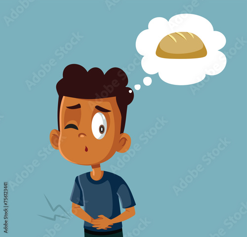 Sick Boy Suffering from Celiac Disease Vector Character Illustration. Child with painful tummy ache after eating gluten products
