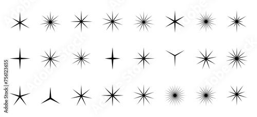 Collection of little stars isolated on a white background – Vector black sparkles icons – Simple sparkles set