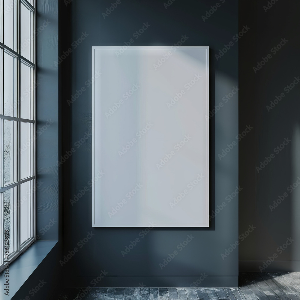 Mockup empty photo frame of wood in room with decoration realistic image Mockup empty photo frame of wood in room with decoration realistic image