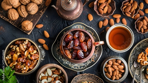 Sumptuous pile of delectable dates, an ideal choice for breaking the fast in Ramadan. Generative AI © Ripang
