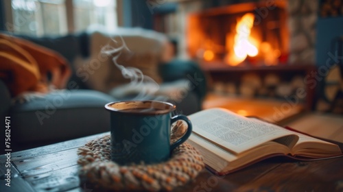 retro furniture adding charm, the cozy living room beckons you to relax with a good book and a cup of steaming tea photo