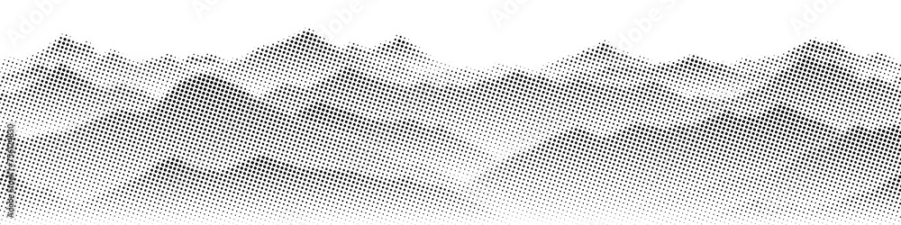 Vector halftone dots background, fading dot effect. Imitation of a mountain landscape, banner, shades of gray.	 - obrazy, fototapety, plakaty 
