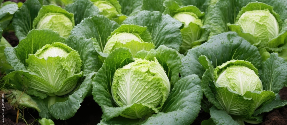 A variety of leafy green cabbage plants, including Iceburg lettuce and wild cabbage, are thriving in a field, providing essential ingredients for natural foods and staple vegetable dishes A variety of leafy green cabbage plants, including Iceburg lettuce and wild cabbage, are thriving in a field, providing essential ingredients for natural foods and staple vegetable dishes