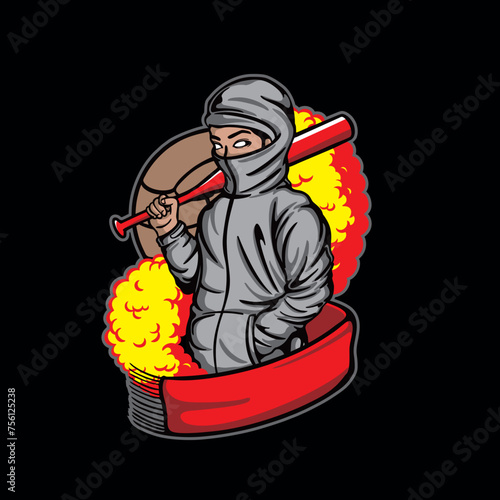 vector illustration design of football supporter in jacket carrying stick