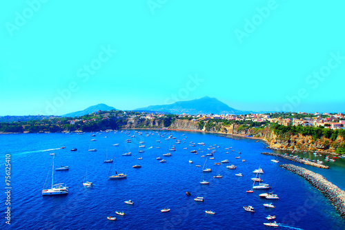 ISOLA DI PROCIDA, ITALY - SEPTEMBER 10, 2023: View from Panoramica sulla Corricella. Marina Corricella can only be reached by sea or through different walking itineraries on the island photo