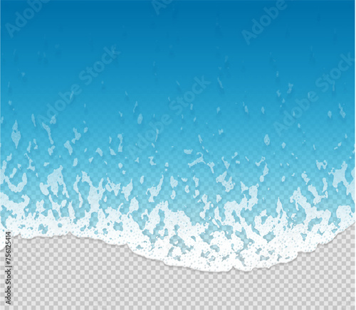Realistic sea waves with foam stripes near the shore. Top view vector illustration on transparent background