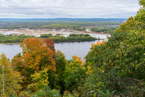 overlooking mississippi river and sloughs from great river bluffs state park in driftless region of southeastern minnesota  photo