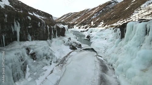 An exclusive 4K drone footage providing cinematic views of Iceland's glaciers, presenting a one-of-a-kind perspective on the icy natural wonders. photo