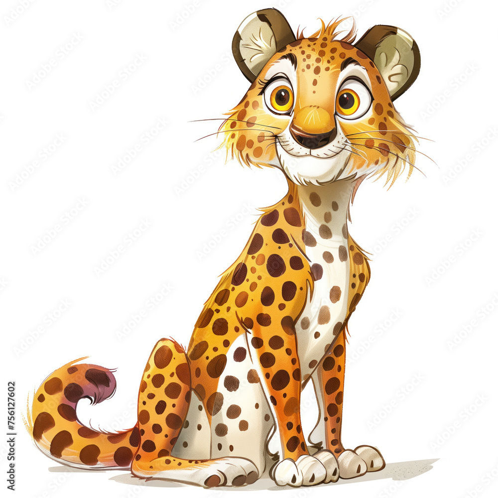 Cute Funny Cartoon Cheetah, Illustration for Children Book, Generative AI