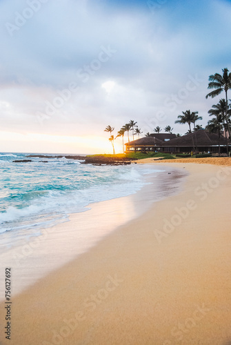 Beautiful beach at sunset in Kauai, Hawaii, USA