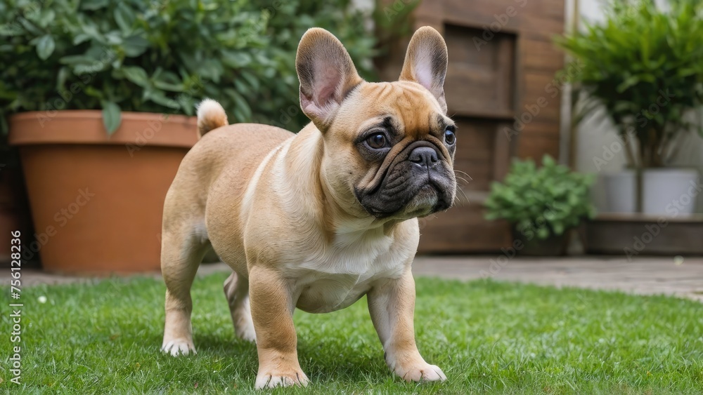 Fawn french bulldog in the garden Fawn french bulldog in the garden