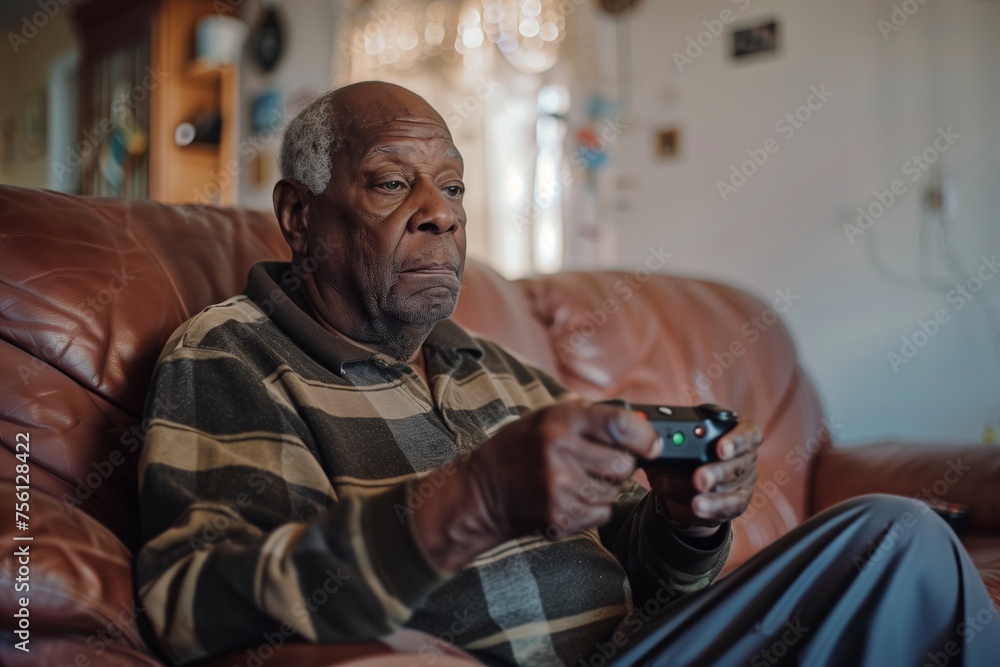 Concentrated Senior Man with Video Game Controller Concentrated Senior Man with Video Game Controller