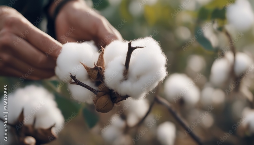 Taking cotton from the branch by a farmer Taking cotton from the branch by a farmer