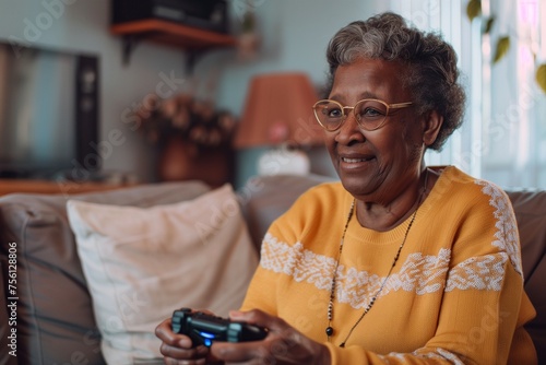 Joyful Senior Woman Playing Video Games