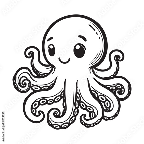 Line art of octopus cartoon vector photo