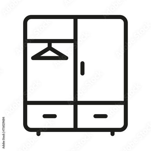 Wardrobe closet furniture icon. Clothes storage organization. Bedroom interior design. Vector illustration. EPS 10.