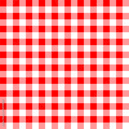 Red white checkered pattern. Classic picnic textile. Seamless tablecloth design. Vector illustration. EPS 10.