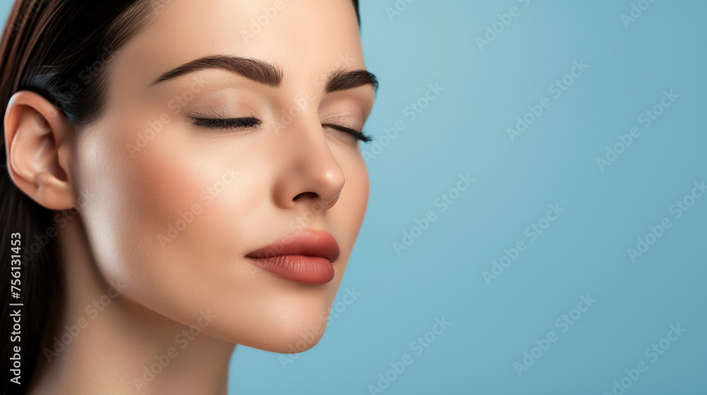 Perfect Skin, Smooth and Stunning, Facial Care Cosmetics Concept, Beautiful Woman Model, Generative AI Perfect Skin, Smooth and Stunning, Facial Care Cosmetics Concept, Beautiful Woman Model, Generative AI