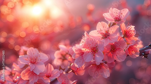 Sakura close-up spring sunrise background.