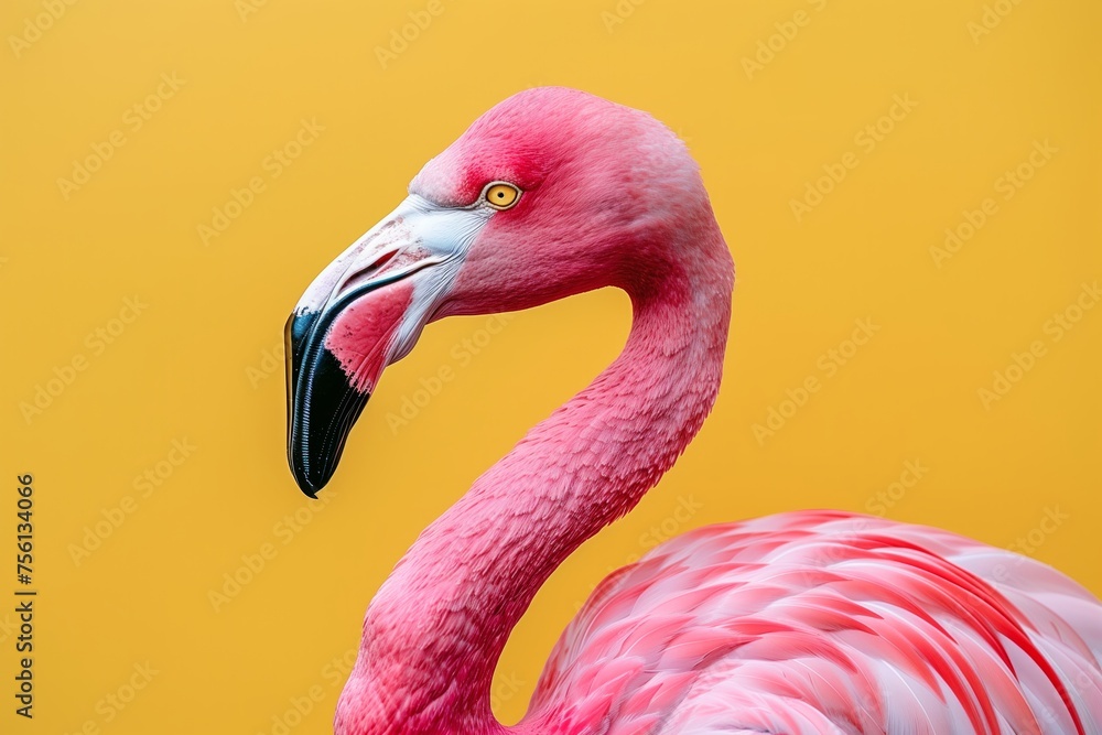 Obraz premium Close-up of a vivid pink flamingo, a representation of wildlife and exotic beauty, Concept of nature, wildlife preservation, and biodiversity