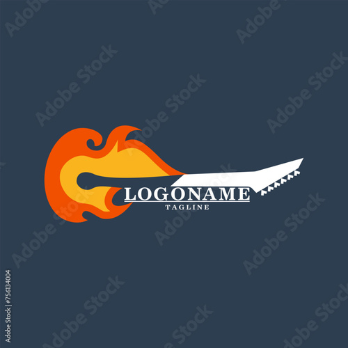 guitar flame logo design vector