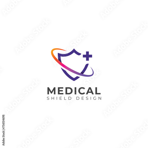 Creative medical shield vector logo.