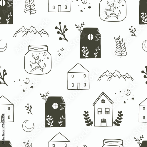 house seamless pattern for camping.illustration vector for graphic design © piixypeach