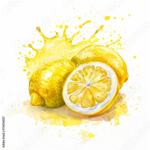 Juicy Watercolor Lemon with Splash