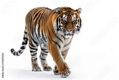 A Tiger walking on white background