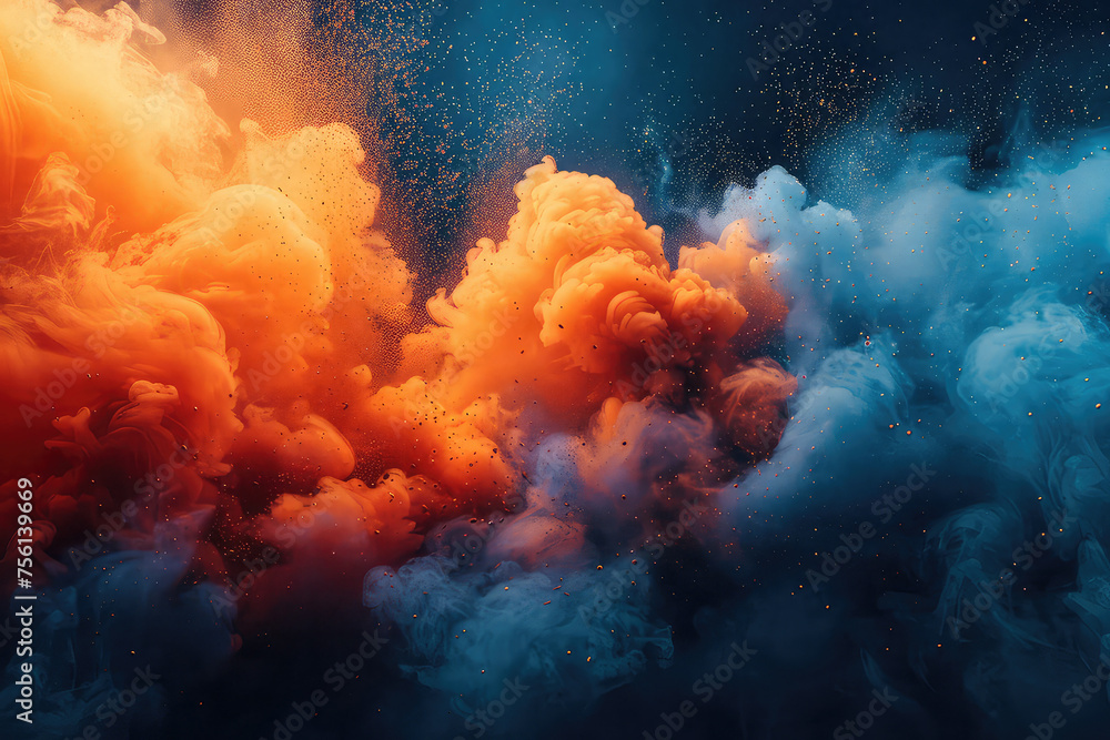 Orange and blue smoke background. Created with Ai