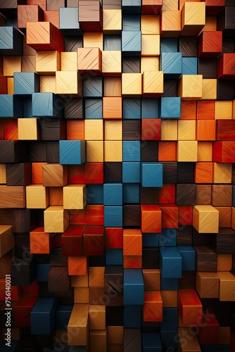 Abstract Background of Colorful 3D Cubes. Three-Dimensional Texture Blocks in Shape of pattern Bricks