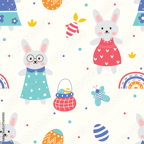 Seamless pattern of cute cartoon rabbit illustration © IRA