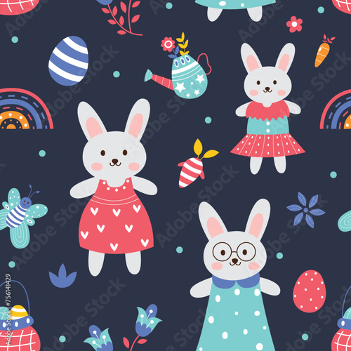 Seamless pattern of cute cartoon rabbit illustration