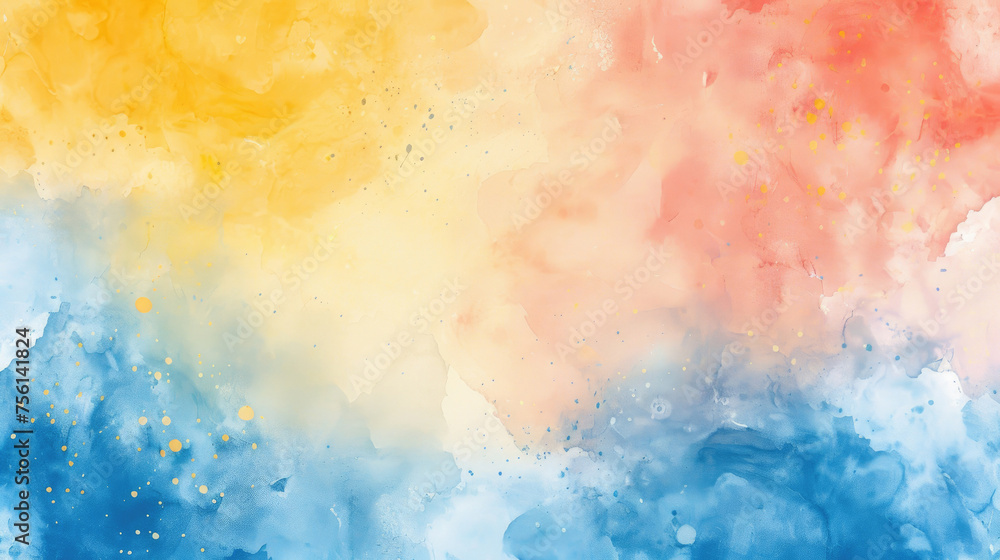 Yellow, peach and blue abstract watercolor background for graphic design, banner and template. Multicolor watercolor texture