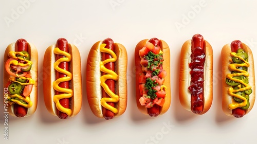 Tasty hot dogs on light background