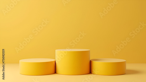 Product podium in yellow colors background, generative ai