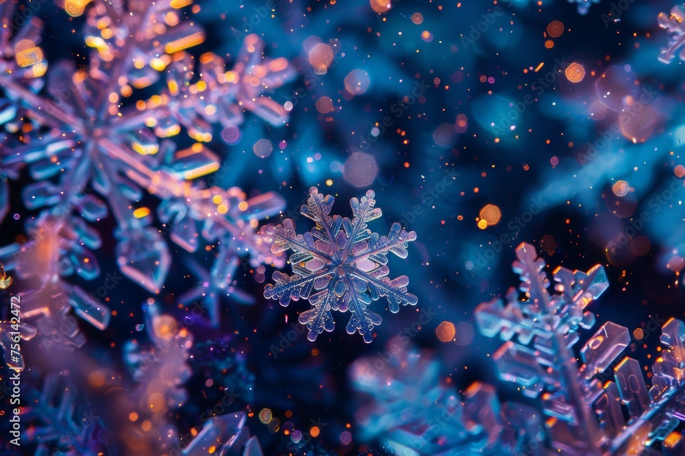 High resolution image of a microscope view of a snowflake crystal. High resolution image of a microscope view of a snowflake crystal.