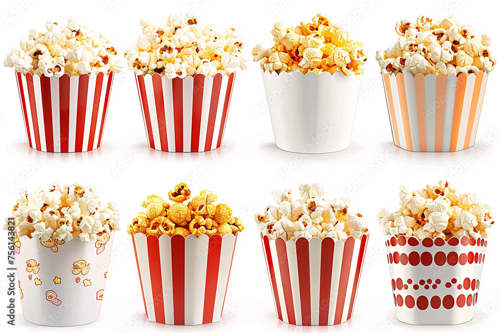 popcorn isolated on white, Rich collection of popcorn, isolated on white background
