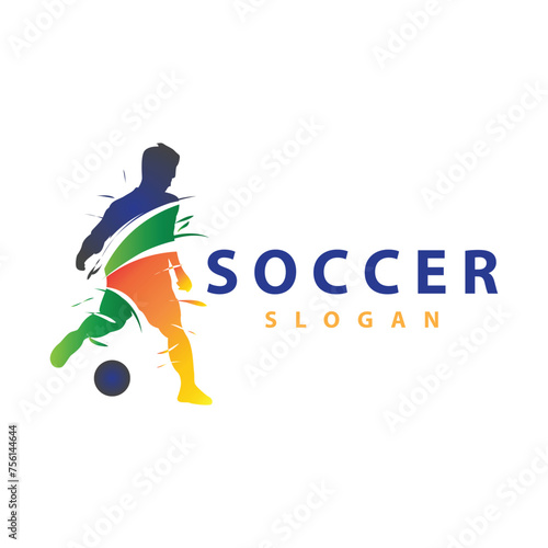 Soccer logo vector black silhouette of sport player simple football template illustration