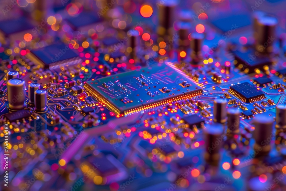 Microscope view of a computer chip circuit. Microscope view of a computer chip circuit.