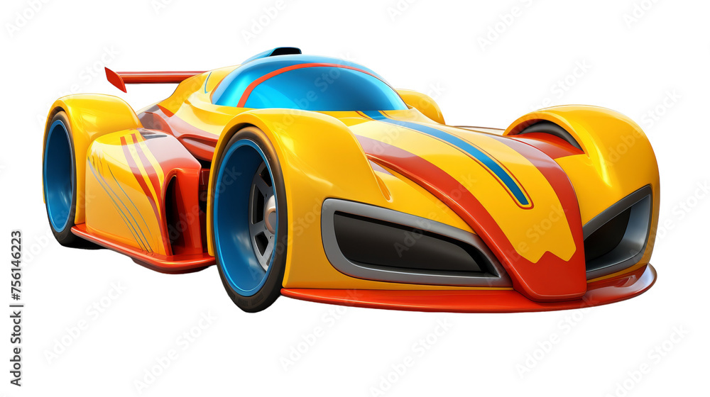 Lively 3D Cartoon Race Car with Bold Colors and Decals Vector Illustration, Transparent Background PNG