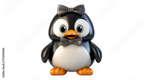 Comical 3D Cartoon Penguin with Bowtie Vector Illustration on Transparent Background PNG, Transparent Background PNG © MatPhoto