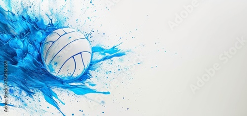 White volley ball with blue splashing in white copy space background © YuDwi Studio