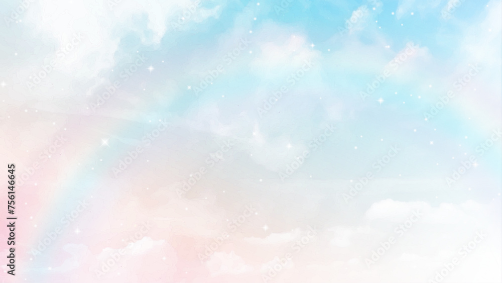 Cloudy rainbow pastel sky vector background - obrazy, fototapety, plakaty 