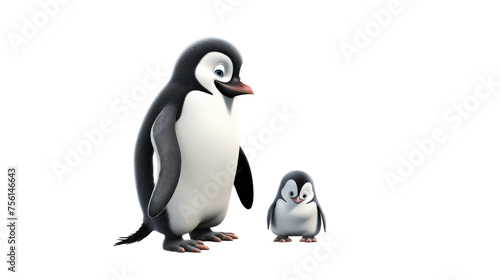 Endearing 3D Cartoon Baby Penguin Learning to Walk Vector Illustration with Transparent Background PNG