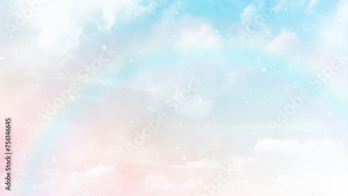 Cloudy rainbow pastel sky vector background photo