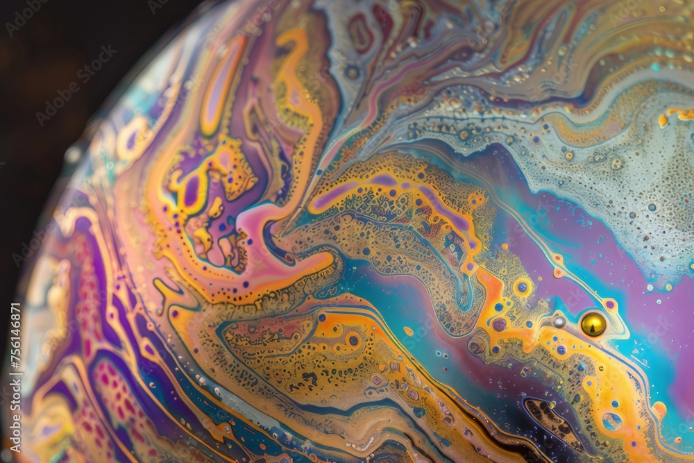 Microscope view of a rainbow-colored soap bubble film.
