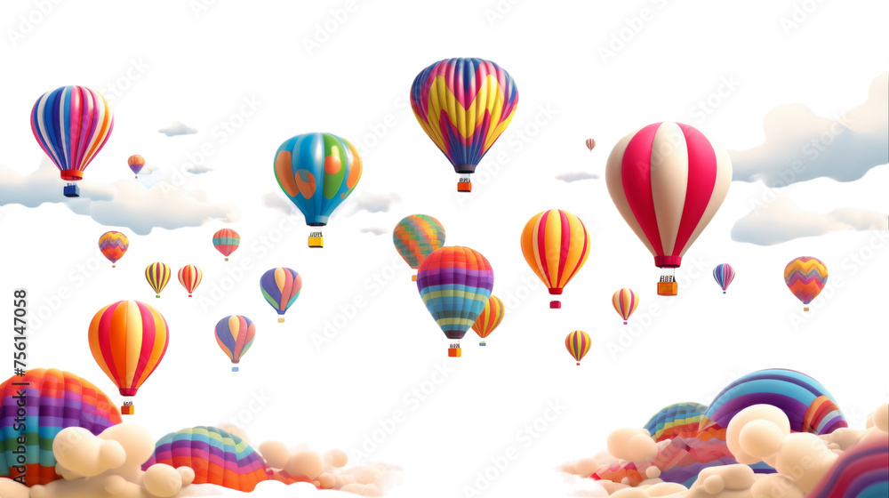 Whimsical 3D Cartoon Hot Air Balloon Festival Vector Illustration with Transparent Background PNG