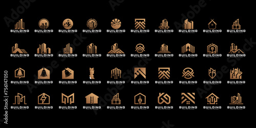 collection of building logo designs, home architecture, offices, roofs, houses and real estate